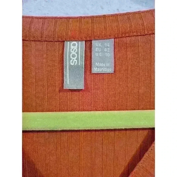 ASOS Ribbed Short Sleeve Shift Dress Burnt Orange Size 14 - Picture 3 of 5